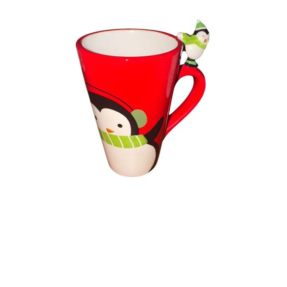 Red Penguin Holiday Mug With Handle & 3D Penguin Detail - Picture 1 of 6